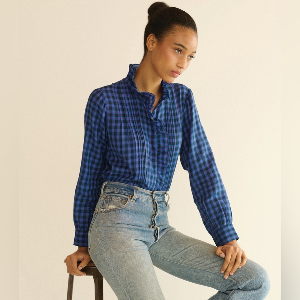 Doen Barrett Top in Chamonix Plaid, Size Small
